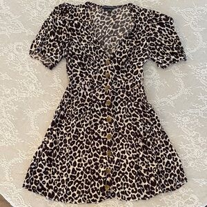Something Navy Leopard Print Button-Up Dress